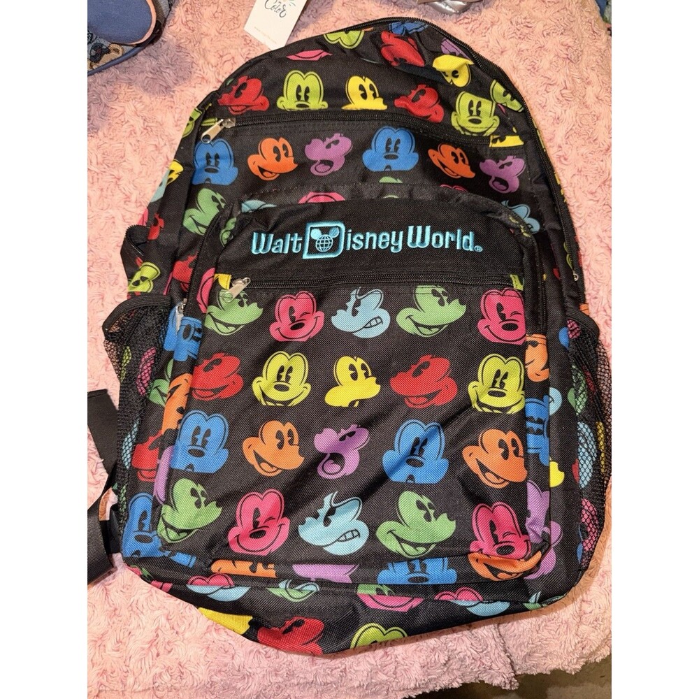 Disney Parks Mickey Mouse Walt Disney World Multi Color Backpack Bookbag Face
